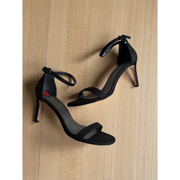 STUART WEITZMAN Black Leather Ankle Strap Sandals Heels Size 8 NEW NWOB - Picture 3 of 8